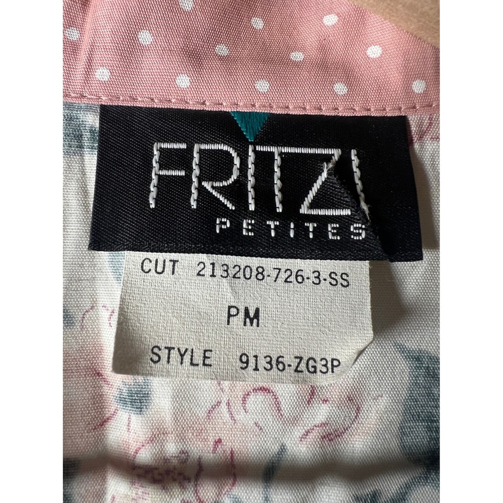 Vintage Fritzi Petites Floral Polka Dot Tie Front Blouse White Pink PM 9136-ZG3P - Picture 4 of 14